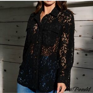 Beautiful black crochet button up blouse S M L XL